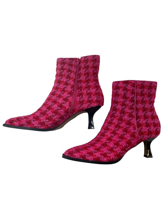 Louisa Shoes - Betsey Johnson Louisa Fuchsia Checkered Knit Boots Pointed Toe Size 10 $129 NWT